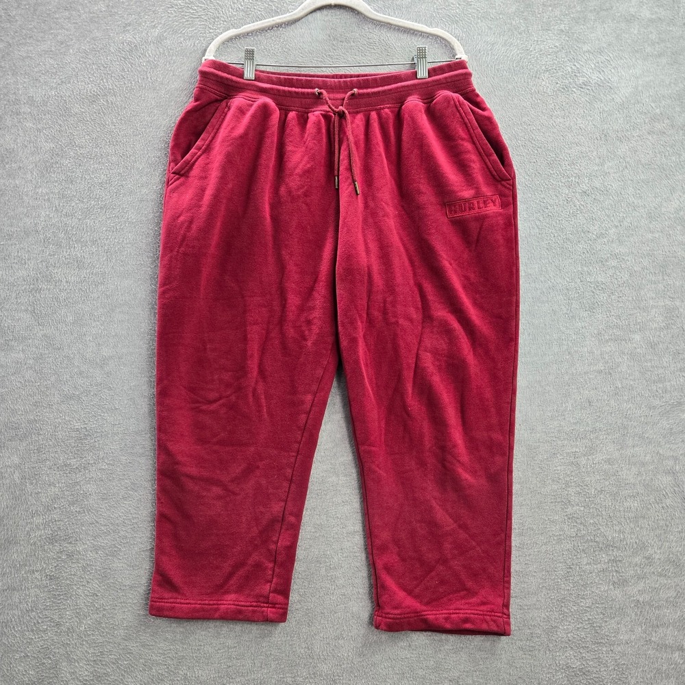 Hurley Women Activewear Pants XL Red Cropped‎ Jogger Fleece Relaxed Fit